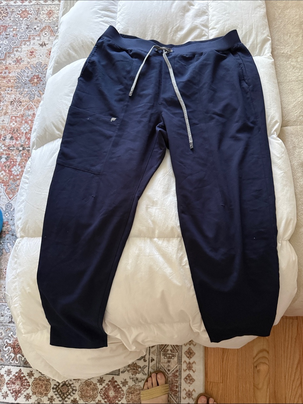 Fabletics Navy Jogger Pants with Gray Drawstring